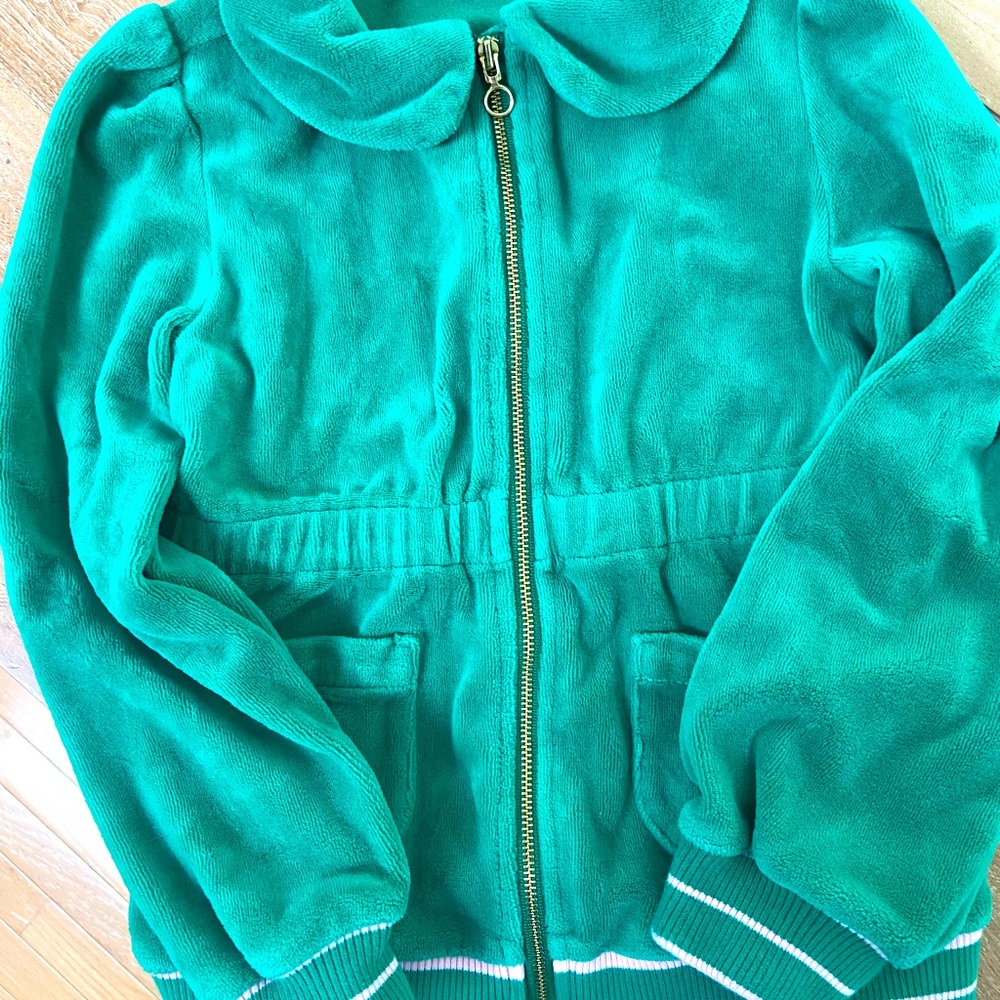 Janie and Jack green velour girls 5-6 yr old jacket/zip down